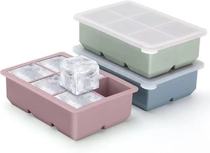 Ice Cube Trays Silicone Leak Proof Removable Lid Stackable 3 Pack BPA Free - Picture 1 of 7