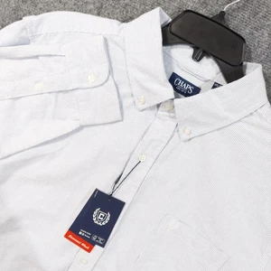 Chaps Shirt Mens 2XL Blue White Striped Button Down Long Sleeve Cotton Casual - Picture 1 of 8