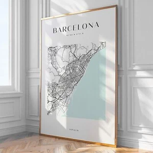 Barcelona City Map Print, Home Decor, Wall Art, Print, Poster, Framed - Picture 1 of 5