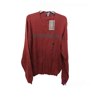 Arrow Crewneck Sweater XL Men's Red Brick Gray Chest Stripes Office Casual - Picture 1 of 3