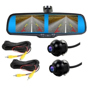 4.3" Car Dual Split Mirror Monitor+2x Front Side Rear View Parking Backup Camera - Picture 1 of 10