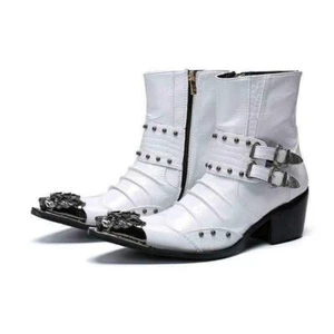 Hombres Botines Hebilla Correa Bloque Tacones Remache Cuero Zapatos talla - Imagen 1 de 8