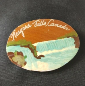 Niagara Falls Button Pinback Canada General View Hand Painted Wood Souvenir Pin - Picture 1 of 11