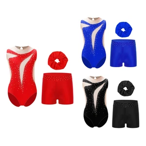 Kids Girl's Leotard And Headwear Mesh Bodysuit Skating Unitard With Shorts - Picture 1 of 24