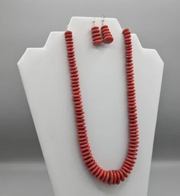 Jay King Set Red Coral Disc Bead Necklace & Pierced Earrings DRT 925 Silver - Image 1 of 4