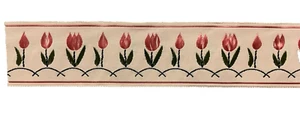 PINK TULIPS WOVEN RIBBON - approx. 1 ⅜" wide, 11 ⅓ yards long, spliced - #58 - Picture 1 of 6