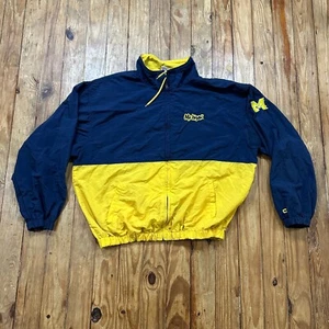 Vintage 90s University of Michigan Jacket Mens XL Blue Full Zip Wolverines - Picture 1 of 11