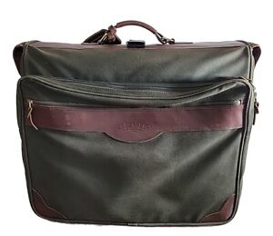 Orvis Rolling Luggage Garment Suitcase 22"x20"x10" Green Canvas Brown Leather
