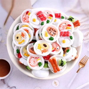 10 pcs Assorted Flat Back Imitation Food Dinner Plate Resin Art Decoration 2cm - Picture 1 of 4