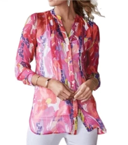 Bluse mit weicher Umrandung Blumenmuster transparent Arbeit Karriere Festival Größe M - Bild 1 von 12