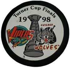 1998 TURNER CUP FINALS DETROIT VIPERS VS CHICAGO WOLVES VINTAGE IHL PUCK RARE