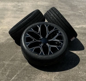 Black Milled Edge Snowflake 22" Wheels Ironman H/T Tires GMC Sierra Yukon Denali - Picture 1 of 7