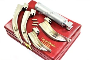  LARYNGOSCOPE MAC SET OF 4 BLADE AND ONE HANDLE EMT ANASTASIA  INTUBATION+3 BULB - Picture 1 of 12