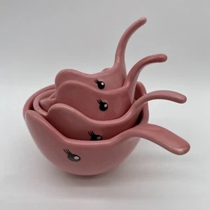 Retro VTG Pink Elephant Measuring Cups SET 4 Trunk Up Ceramic Good Luck - Picture 1 of 18