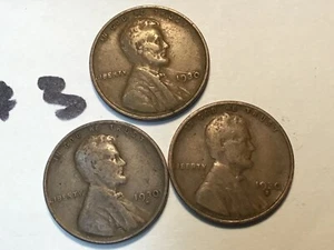 1930-P, 1930-D , 1930-S, 1930PDS, LINCOLN CENTS, Penny , US One Cent, 3 Coins - Picture 1 of 8