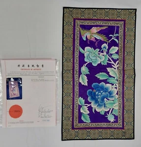 19. Jahrhundert antiker chinesischer Seide Wandteppich Mandarinenhülse Vogel Blumenmuster mit Coa - Bild 1 von 12