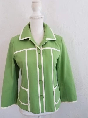 JAQUETA BLAZER DONCASTER FEMININA TAMANHO 6 VERDE BRANCA ACABAMENTO ALGODÃO SEM FORRO  - Imagem 1 de 4