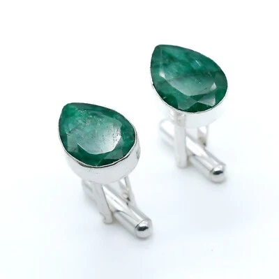 Gemelos hechos a mano de plata de ley .925 piedras preciosas esmeralda de Sakota Mines Stnd. Foto 1 de 4