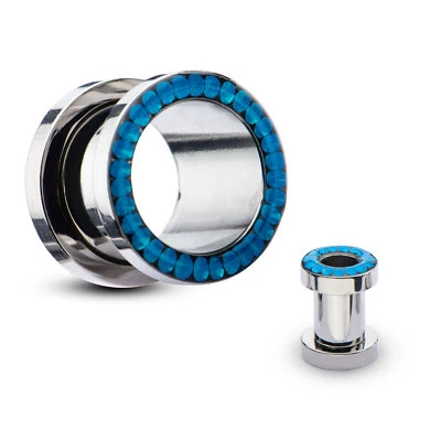PAR-Opalite Azul Pacífico Gemas Acero Tornillo en la Oreja Túneles Calibre 05mm/4 Foto 1 de 4