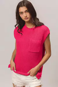 BiBi Patch Pocket Cap Sleeve Sweater Top - Picture 1 of 7