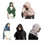 2in1 Hooded Scarf Sets Breathable Cotton Pullover Hat Shawl Suit for Adult Teens