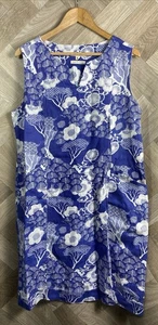White Stuff Floral Blue & White 100% Linen Sleeveless Dress Size 18 - Picture 1 of 19