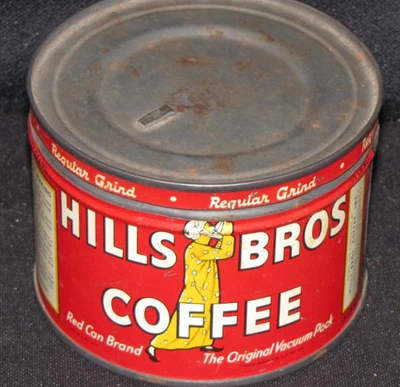 Hills Brothers 1/2 Pound Empty Coffee Tin; 1936 Copr. Date,  San Fran. & Newark - Image 1 of 4