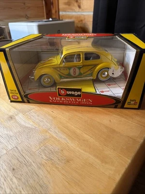 Volkswagen Kafer-Beetle 1955 amarillo Burago escala 1:18 diecast. Nuevo Foto 1 de 4