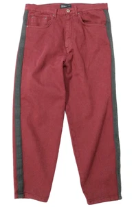 Zara Man Loose Fit Cropped Red Relaxed mens 31 waist maroon stripe Jeans NWT - Picture 1 of 6
