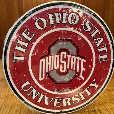 Ohio State University Buckeyes 12" Round Metal Embossed Sign Gym Garage Gameroom - Image 1 of 2
