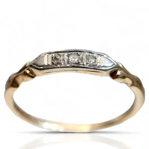 Anillo de compromiso Art Deco de diamantes de oro de 14 quilates de 1930 • Barra Ilusión antigua talla 5,5 - Imagen 1 de 14