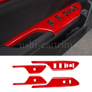 4PCS Red Interior Door Armrest Panel Trim Cover For Honda Civic 10th 2016-2021 - Picture 1 of 8