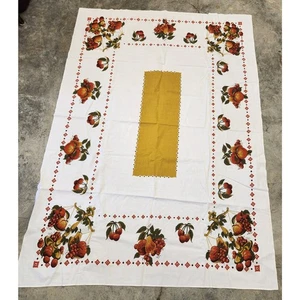 Vintage weiße rechteckige Baumwolltischdecke mit Herbst Ernte Früchten 46x66 gebraucht, in einwandfreiem Zustand - Bild 1 von 2