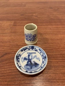 Delft Blue Country Homes Windmills Holland Solving Saucer With Plastic Cup #B158 - Picture 1 of 11
