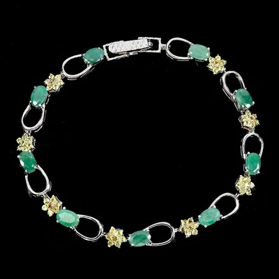 925 Sterling Silver Bracelet Oval Emerald 6x4mm Sapphire Gemstone Jewelry 7.5 - Image 1 of 4