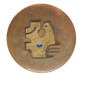 MCM Vintage 1960s RucaRoa Chilean Copper & Brass Decorative Bowl W/ Lapis Lazuli - Picture 1 of 10