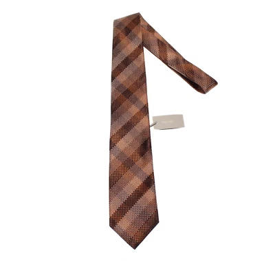 Tom Ford NWT Neck Tie in Brown/Orange/Black/White Plaid 100% Silk Made in Italy - Image 1 of 4