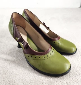John Fluevog Tennessee Pump Green Brown Leather Heels 10.5 Vintage Reto Style - Picture 1 of 10