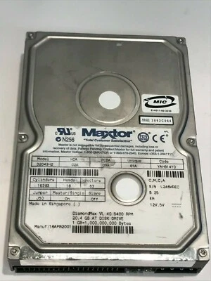 MAXTOR 32049H2 02A 03A 81A YAH814Y0 20.4GB IDE HARD DRIVE            aa5ge2 - Image 1 of 2