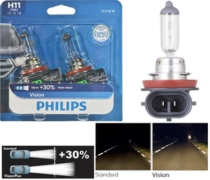 Philips VIsion 30% H11 55W Two Bulbs Head Light Low Beam Replacement Upgrade OE - Picture 1 of 12