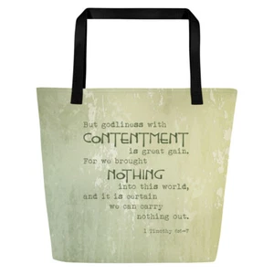 Christian 1 Timothy 6:6-7 Bible - große Tragetasche Strandtasche mit Tasche von GatorDesign - Bild 1 von 5