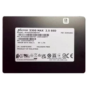 Micron 5300 MAX 480GB SSD SATA 6Gb/s Solid State Drive MTFDDAK480TDT-1AW1ZABYY - Picture 1 of 1