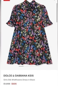 DOLCE & GABBANA KIDSGirls Silk Wildflowers Dress in Black - Picture 1 of 4
