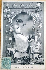 1904 Art Nouveau Postcard: Cupid & Venus - Fancy Border - Picture 1 of 1