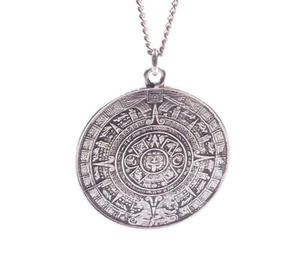 Colgante y collar de cadena calendario maya azteca vintage de plata de ley 925 12,9 g - Imagen 1 de 8