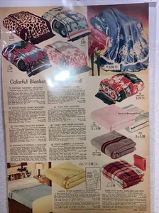 1955 Spiegel Catalog Print Ad MCM Color Page Blankets Rodeo Chief Plaid Quilting - Picture 1 of 3