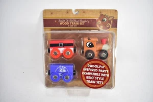 RUDOLPH THE RED NOSE REINDEER WOODEN TRAIN SET MAGNETIC 3 PC 2012 - Picture 1 of 11