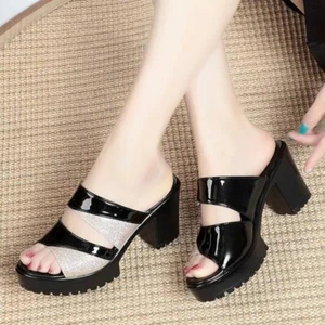 Bright Leather Women Retro Sandals High Heel Casual Sandals Platform Slippers - Picture 1 of 7