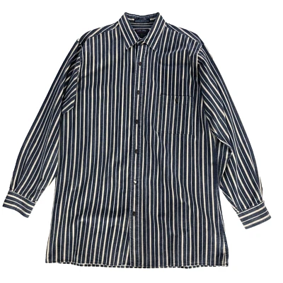 Members Only Large Tall Long Sleeve Button Front Shirt Club House Blue Striped - Image 1 of 4