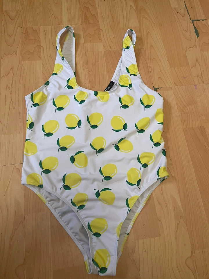 Traje de baño de una pieza NASTY GAL limones blancos talla 10 para mujer pierna alta J22 Foto 1 de 4